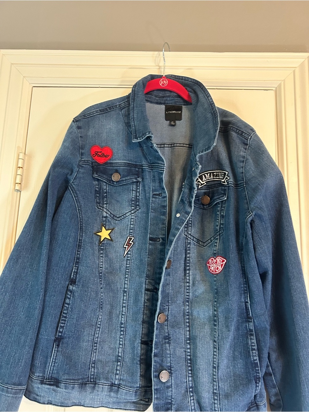 Lane Bryant Blue Denim Jacket with Patch Details